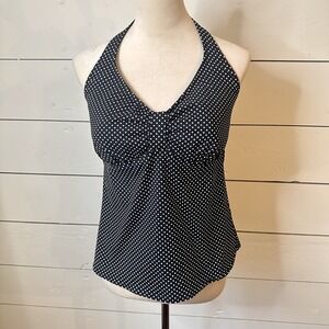 Lands End Womens Swim Tankini Bathing Suit Top Black White Polka Dot 14 D Beach